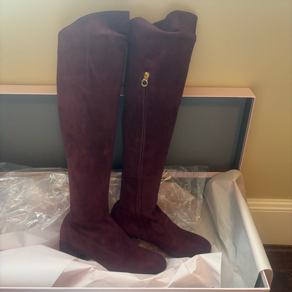 L’Autre Chose Bordeaux Tall Suede Leather Boots Size 35 or US 5